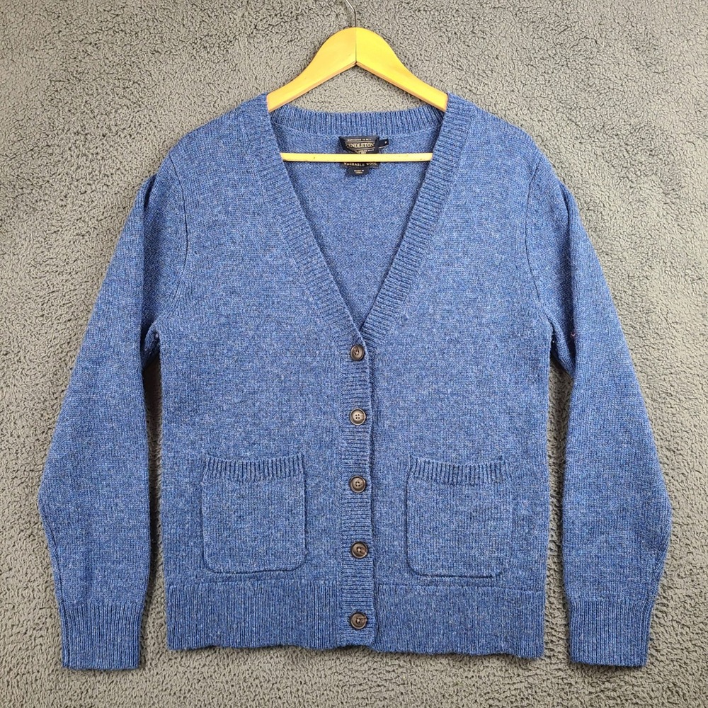 Pendleton Mens Blue Shetland Washable Wool V-Neck Cardigan Sweater Small